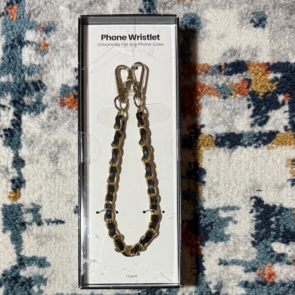 Gold and Black Phone Wristlet Chain Strap Universal Phone Accessory NWT